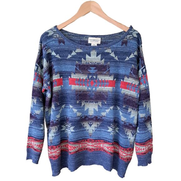 RALPH LAUREN Denim & Supply Southwest Aztec Cotton Sweater Medium Blue - Picture 6 of 8